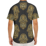 Gold Hamsa Pattern Print Men's Deep V-Neck Shirt