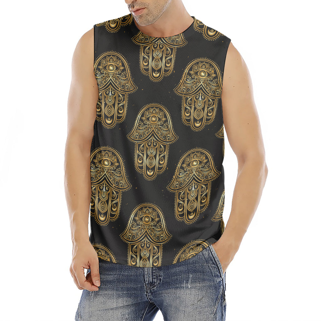 Gold Hamsa Pattern Print Men's Fitness Tank Top