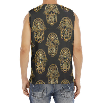 Gold Hamsa Pattern Print Men's Fitness Tank Top