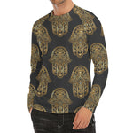 Gold Hamsa Pattern Print Men's Long Sleeve Rash Guard