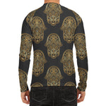 Gold Hamsa Pattern Print Men's Long Sleeve Rash Guard