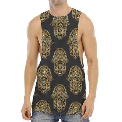 Gold Hamsa Pattern Print Men's Muscle Tank Top