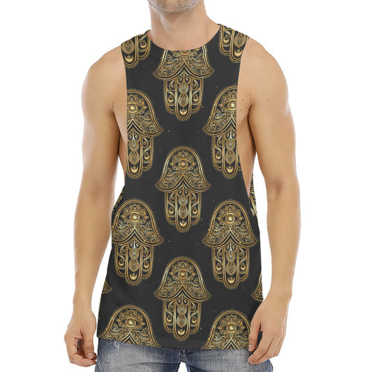 Gold Hamsa Pattern Print Men's Muscle Tank Top