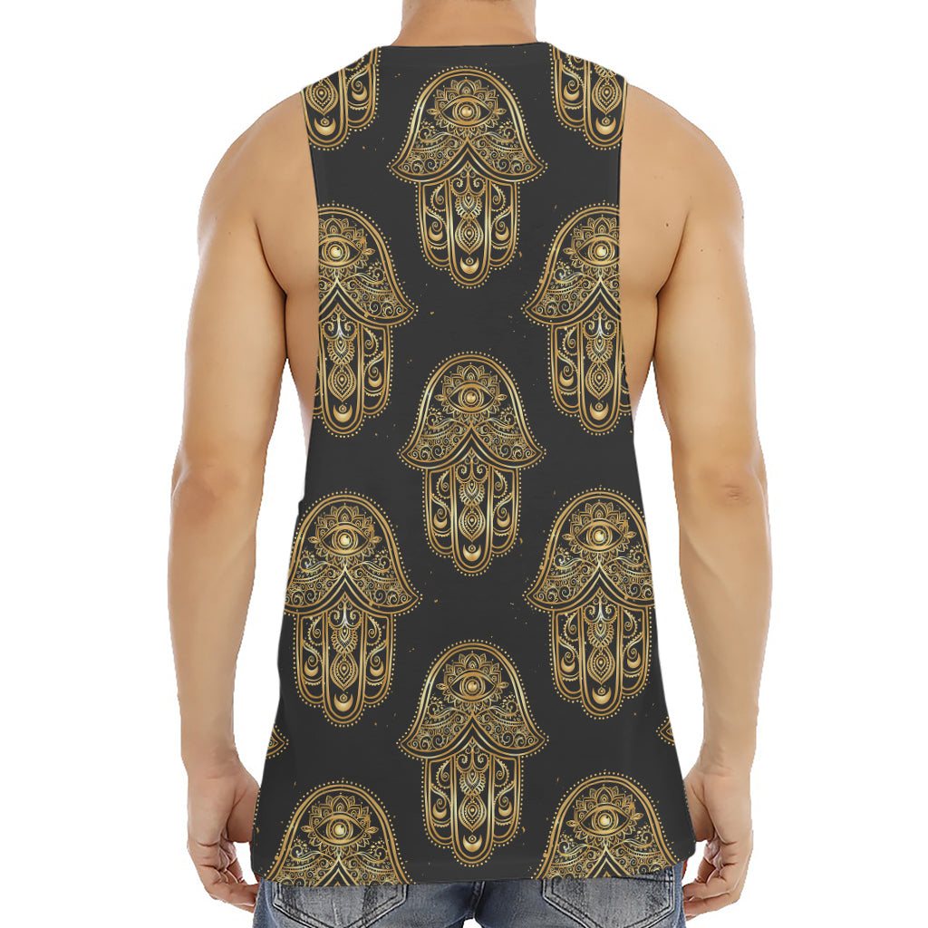Gold Hamsa Pattern Print Men's Muscle Tank Top