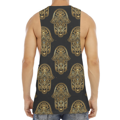 Gold Hamsa Pattern Print Men's Muscle Tank Top