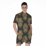 Gold Hamsa Pattern Print Men's Rompers