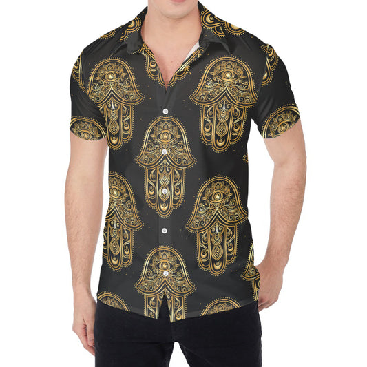 Gold Hamsa Pattern Print Men's Shirt