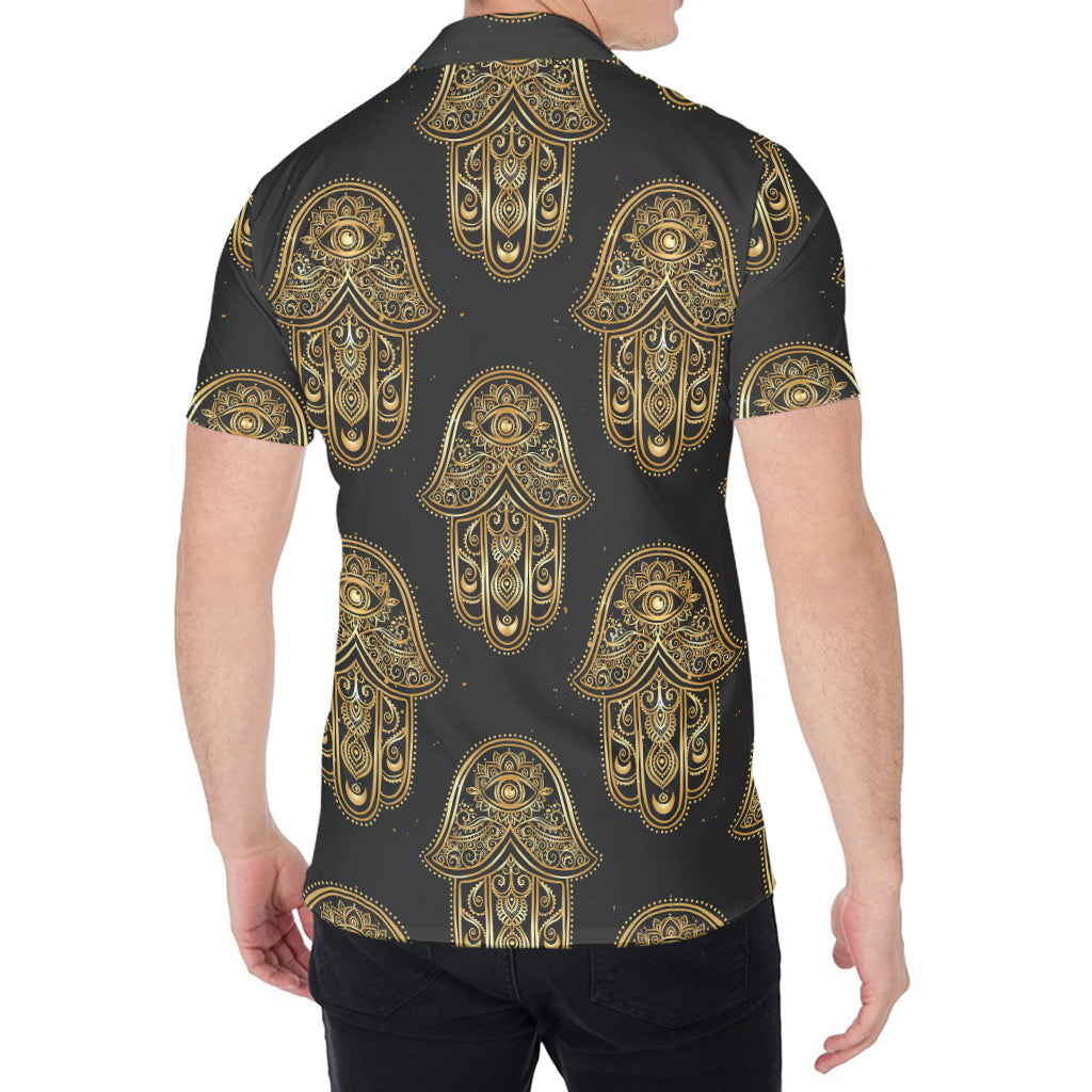 Gold Hamsa Pattern Print Men's Shirt