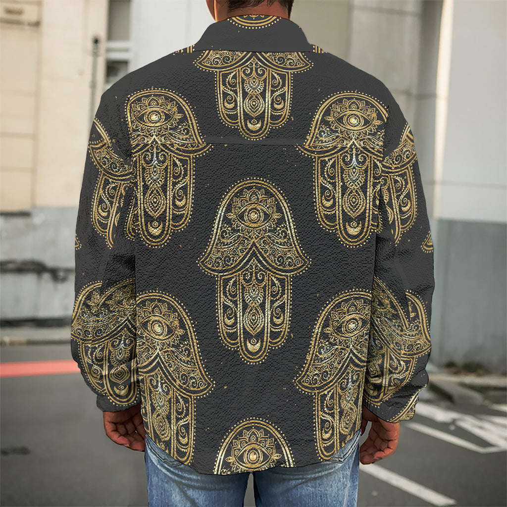 Gold Hamsa Pattern Print Men's Shirt Jacket
