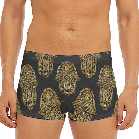 Gold Hamsa Pattern Print Men's Short Boxer Briefs