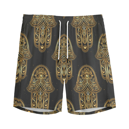 Gold Hamsa Pattern Print Men's Sports Shorts