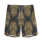 Gold Hamsa Pattern Print Men's Sports Shorts