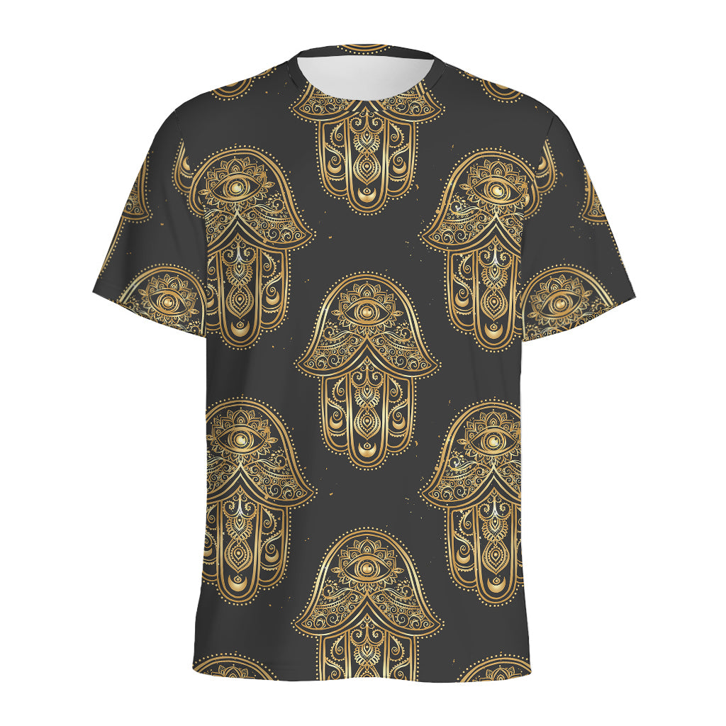 Gold Hamsa Pattern Print Men's Sports T-Shirt
