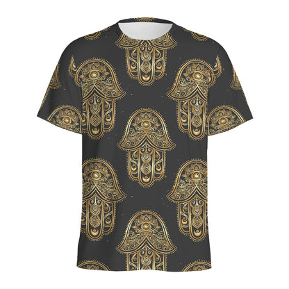 Gold Hamsa Pattern Print Men's Sports T-Shirt