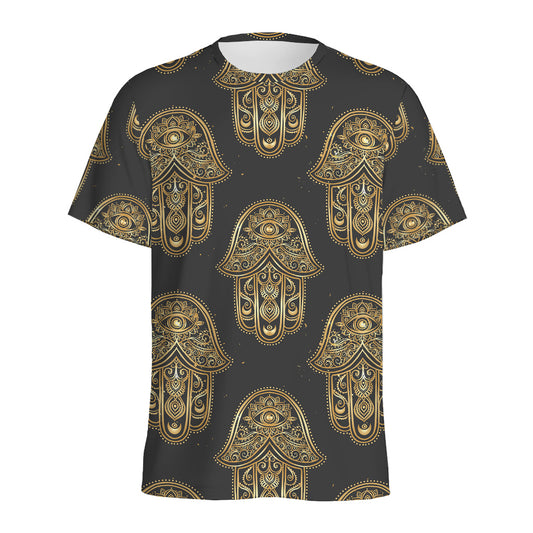 Gold Hamsa Pattern Print Men's Sports T-Shirt