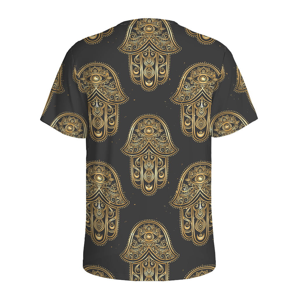 Gold Hamsa Pattern Print Men's Sports T-Shirt