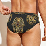 Gold Hamsa Pattern Print Men's Swim Briefs
