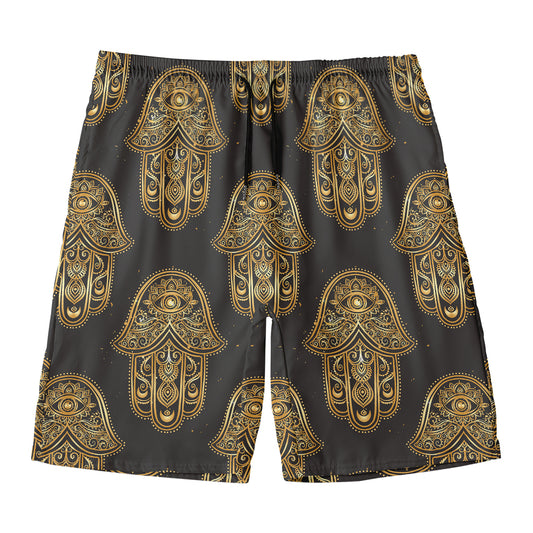 Gold Hamsa Pattern Print Men's Swim Trunks
