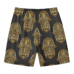 Gold Hamsa Pattern Print Men's Swim Trunks