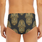Gold Hamsa Pattern Print Men's Triangle Swim Briefs