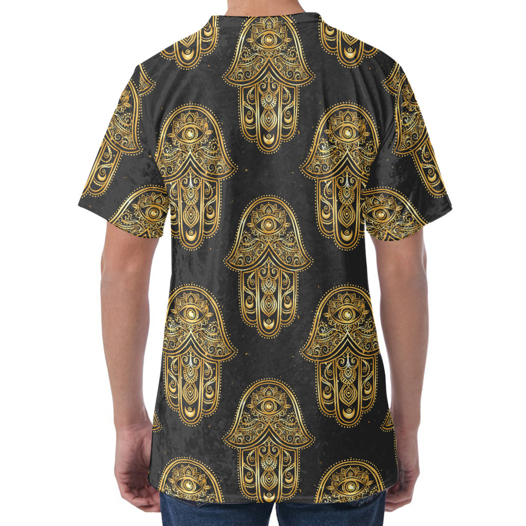 Gold Hamsa Pattern Print Men's Velvet T-Shirt