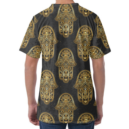 Gold Hamsa Pattern Print Men's Velvet T-Shirt
