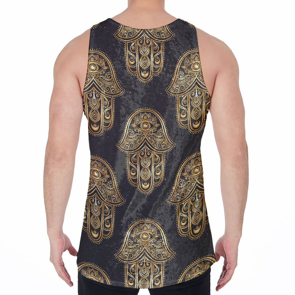 Gold Hamsa Pattern Print Men's Velvet Tank Top