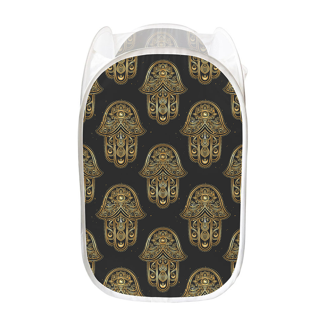Gold Hamsa Pattern Print Mesh Laundry Hamper