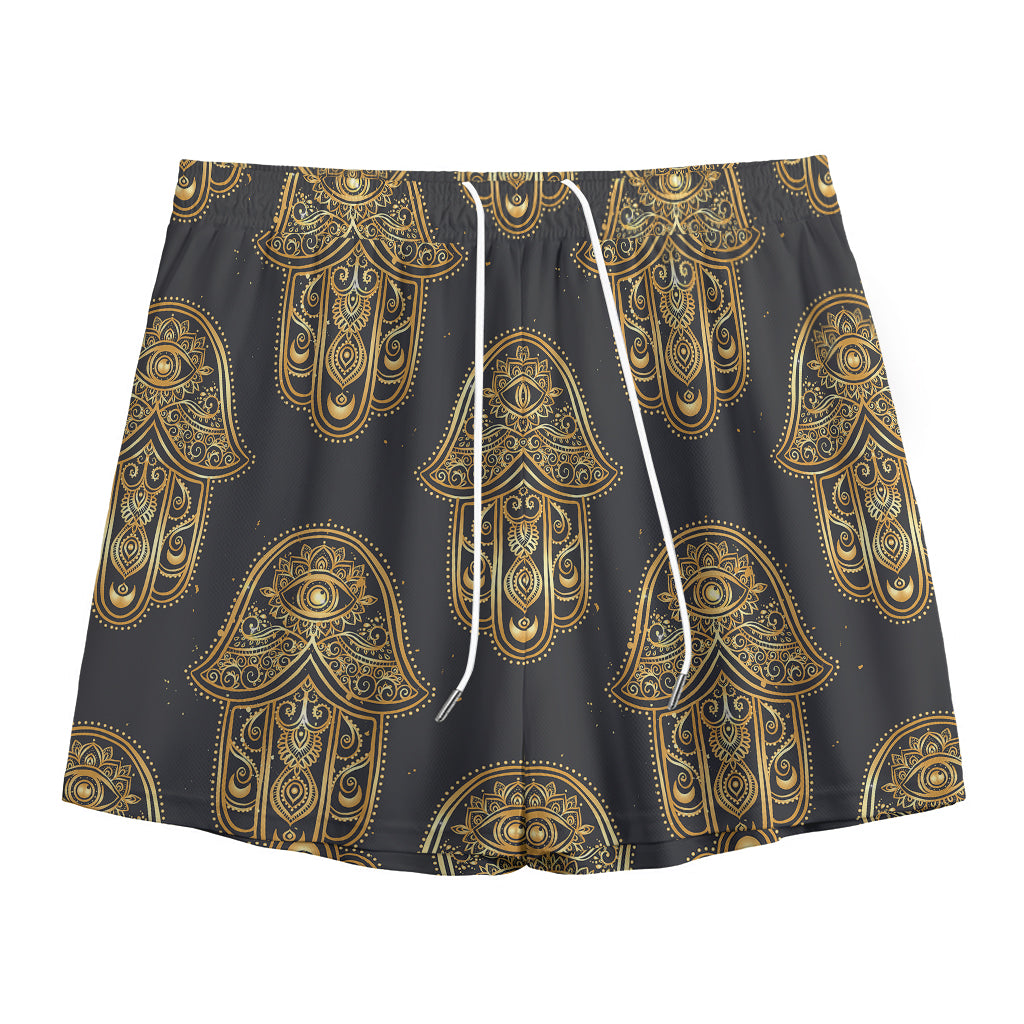 Gold Hamsa Pattern Print Mesh Shorts