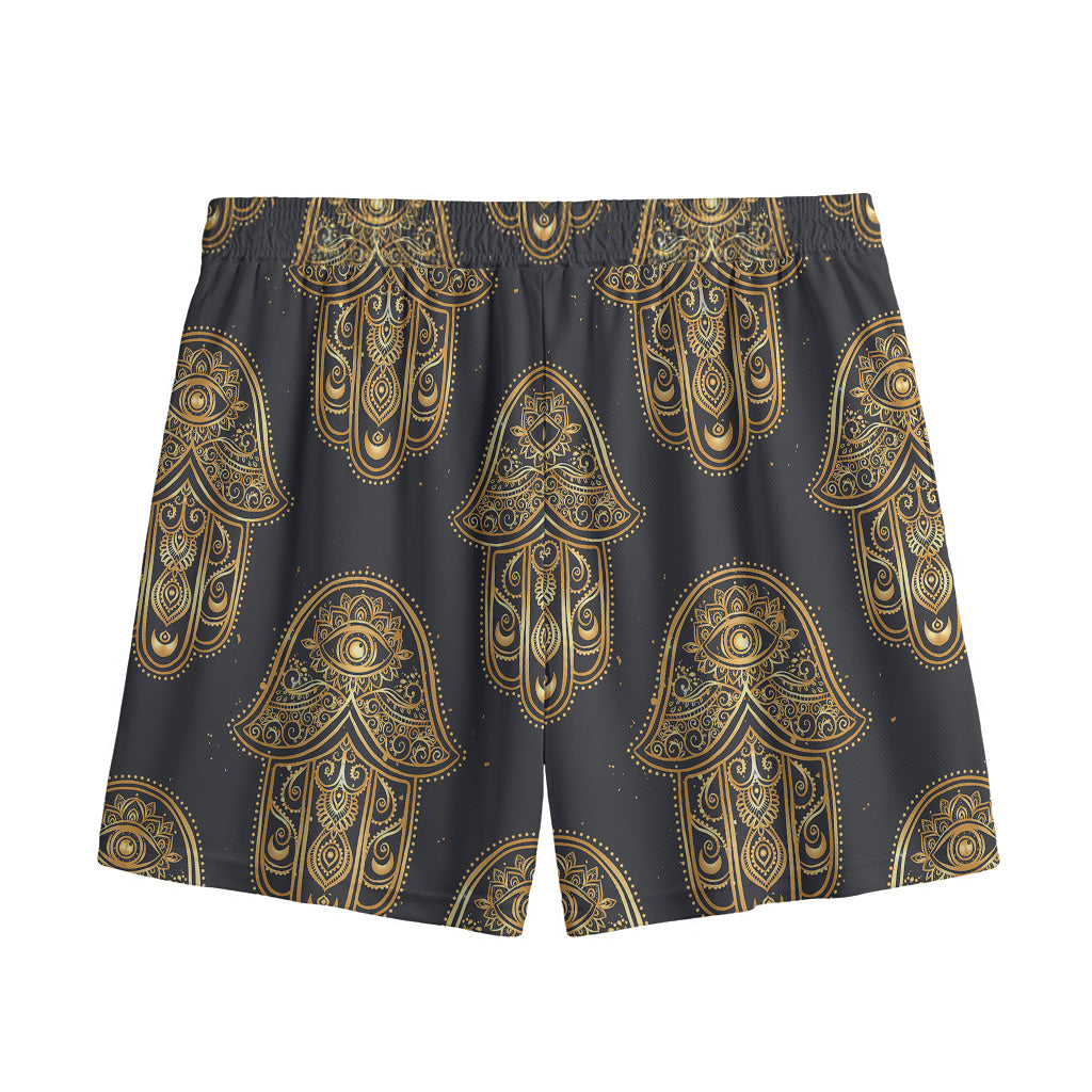 Gold Hamsa Pattern Print Mesh Shorts