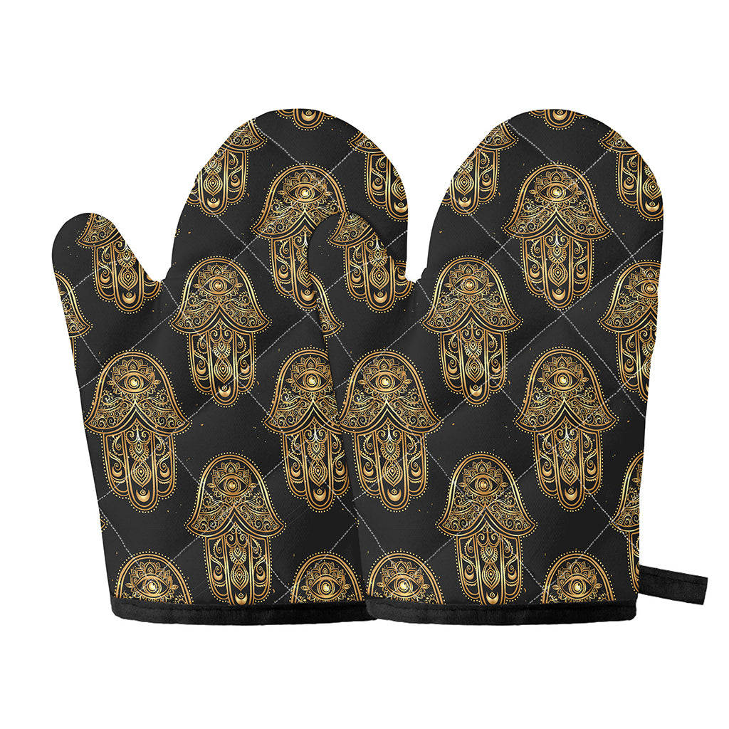 Gold Hamsa Pattern Print Oven Mitts