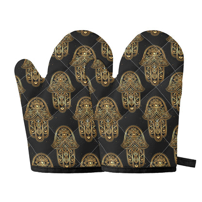 Gold Hamsa Pattern Print Oven Mitts