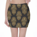 Gold Hamsa Pattern Print Pencil Mini Skirt