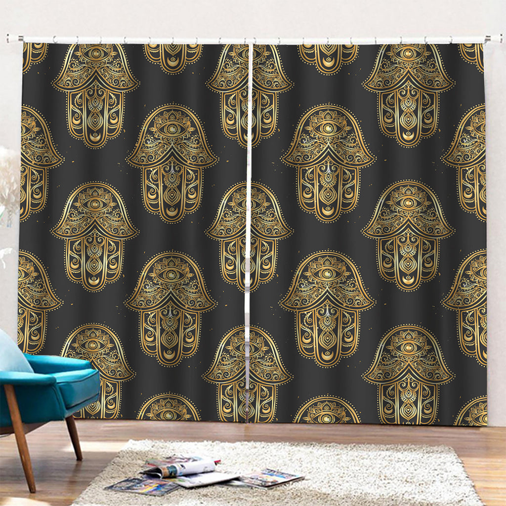 Gold Hamsa Pattern Print Pencil Pleat Curtains