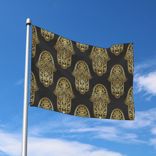 Gold Hamsa Pattern Print Polyester Flag