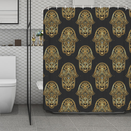 Gold Hamsa Pattern Print Polyester Shower Curtain