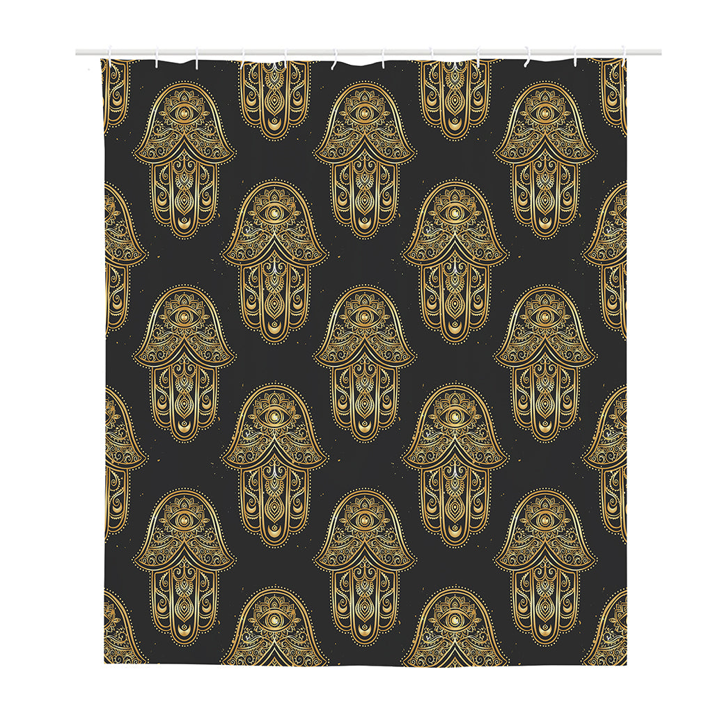Gold Hamsa Pattern Print Polyester Shower Curtain