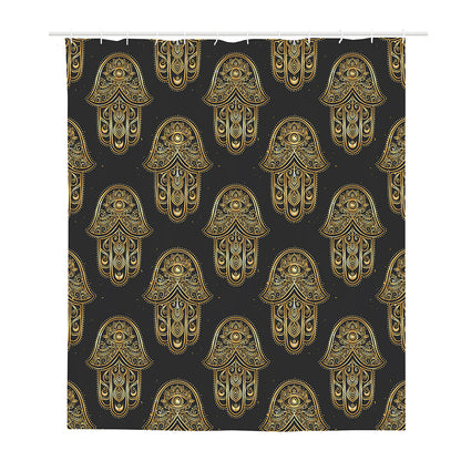 Gold Hamsa Pattern Print Polyester Shower Curtain