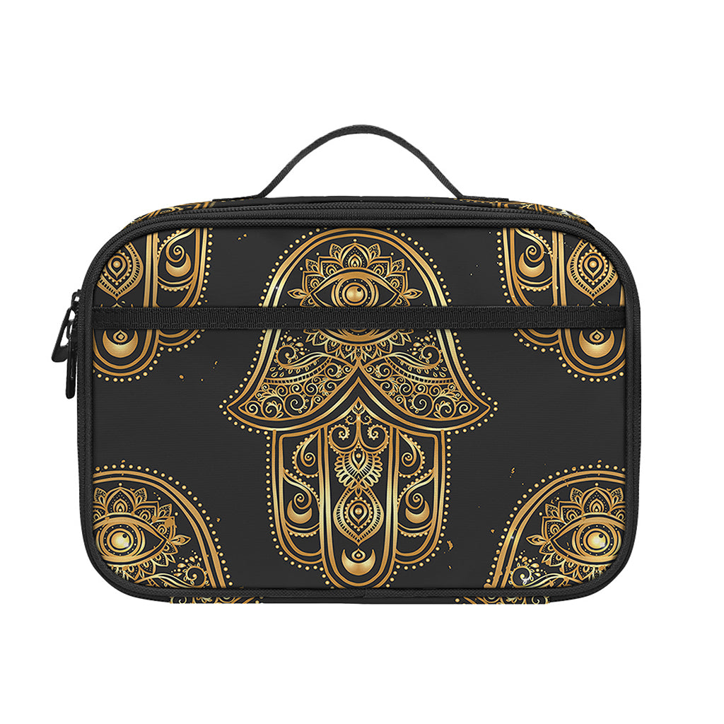 Gold Hamsa Pattern Print Portable Lunch Bag