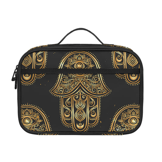 Gold Hamsa Pattern Print Portable Lunch Bag