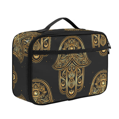 Gold Hamsa Pattern Print Portable Lunch Bag