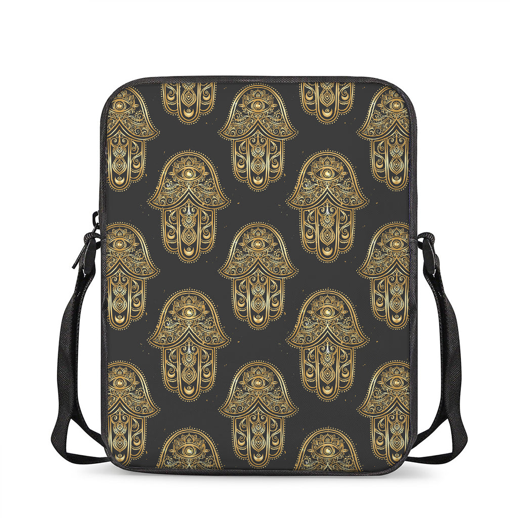 Gold Hamsa Pattern Print Rectangular Crossbody Bag