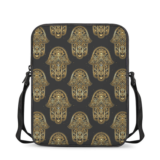 Gold Hamsa Pattern Print Rectangular Crossbody Bag