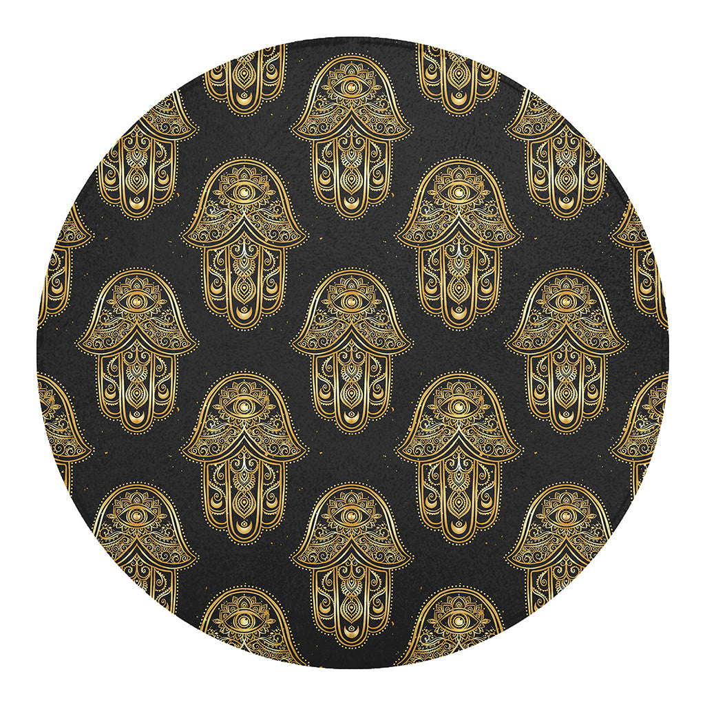 Gold Hamsa Pattern Print Round Blanket