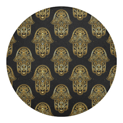 Gold Hamsa Pattern Print Round Blanket