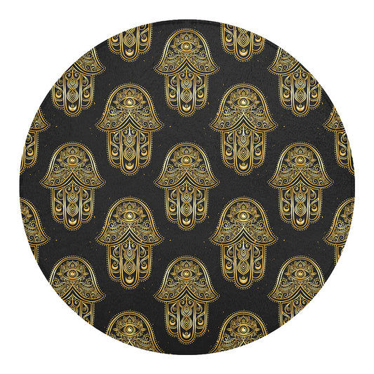 Gold Hamsa Pattern Print Round Blanket