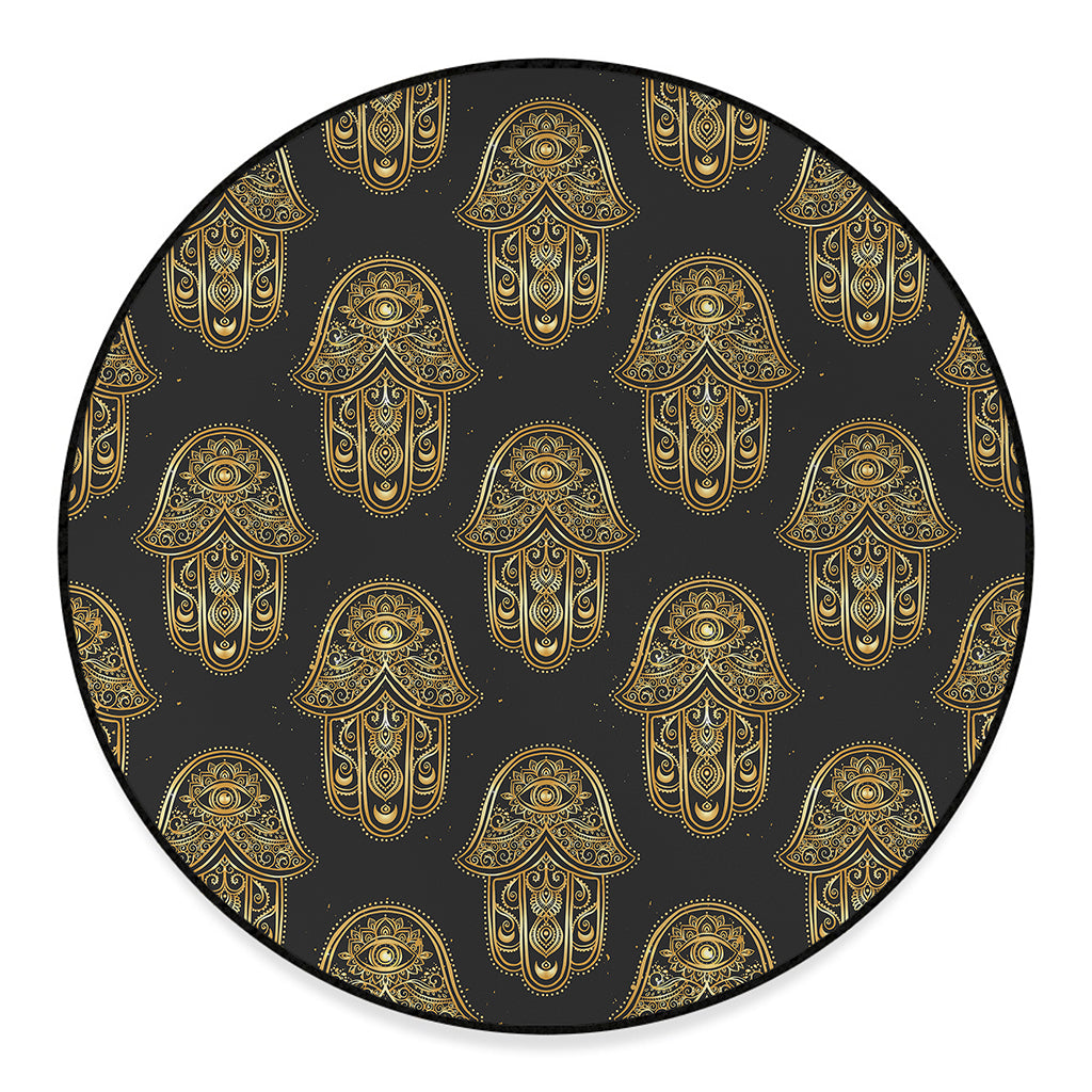 Gold Hamsa Pattern Print Round Floor Mat