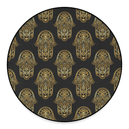 Gold Hamsa Pattern Print Round Floor Mat