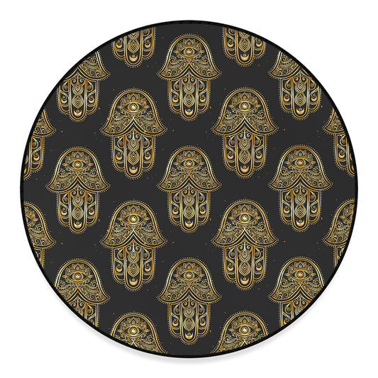 Gold Hamsa Pattern Print Round Floor Mat