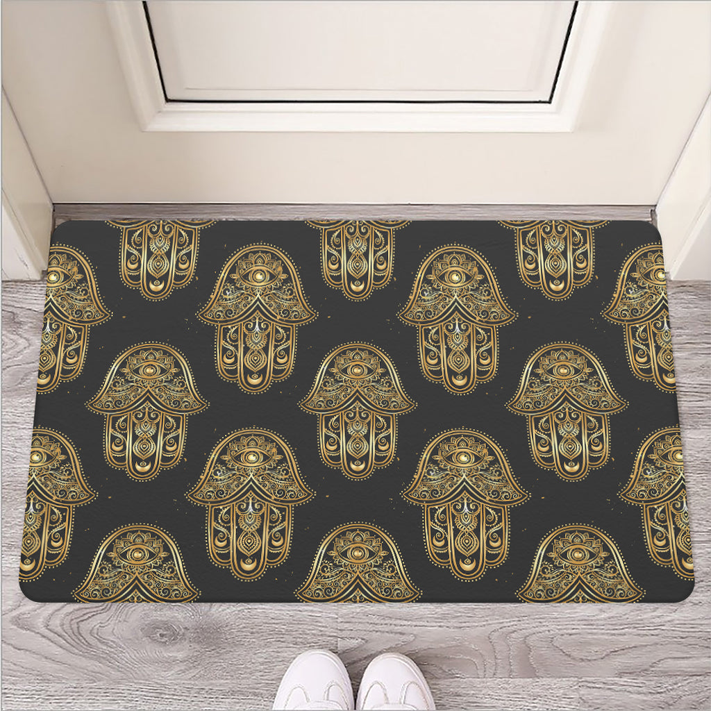 Gold Hamsa Pattern Print Rubber Doormat